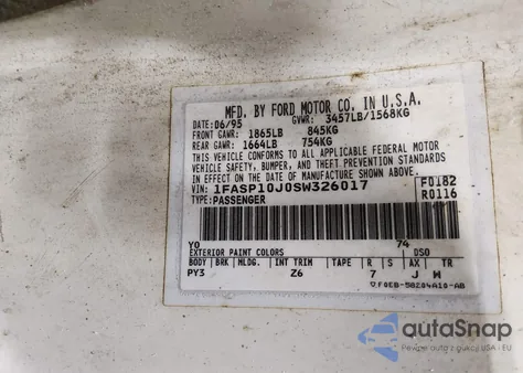 1995 Ford Escort z USA, uszkodzony, nr VIN 1FASP10J0SW326017